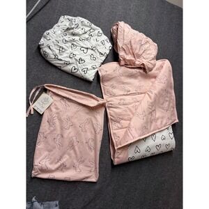 Little Star Organic Baby Bedding Set Reversible Bunny Heart Pink 3 Piece NWT